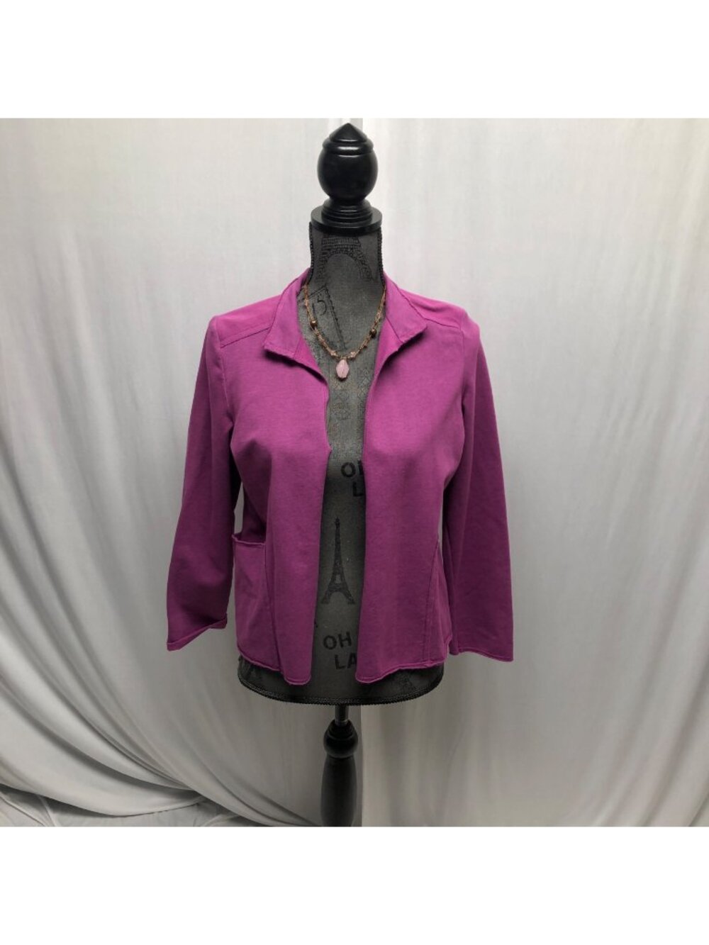 Prairie Cotton Jacket Womens Size Small Purple Open Front Raw Edge Pockets Comfy
